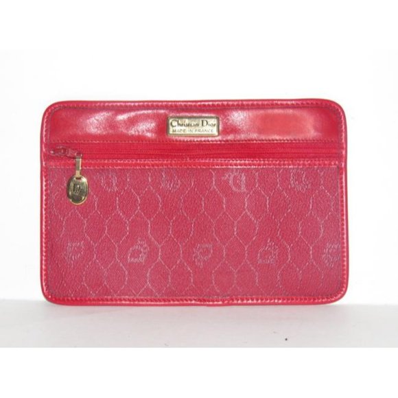 Dior Vintage Red Honeycomb Print Crossbody 2-Way Coated Canvas And Red Leather - Picture 11 of 12